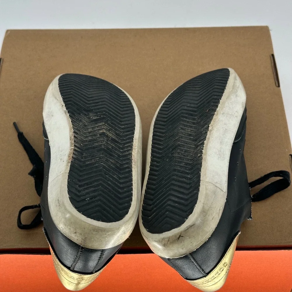 Golden Goose Superstar Black Leather Sneakers Low Trainers‎ Gold Heel Italy 39